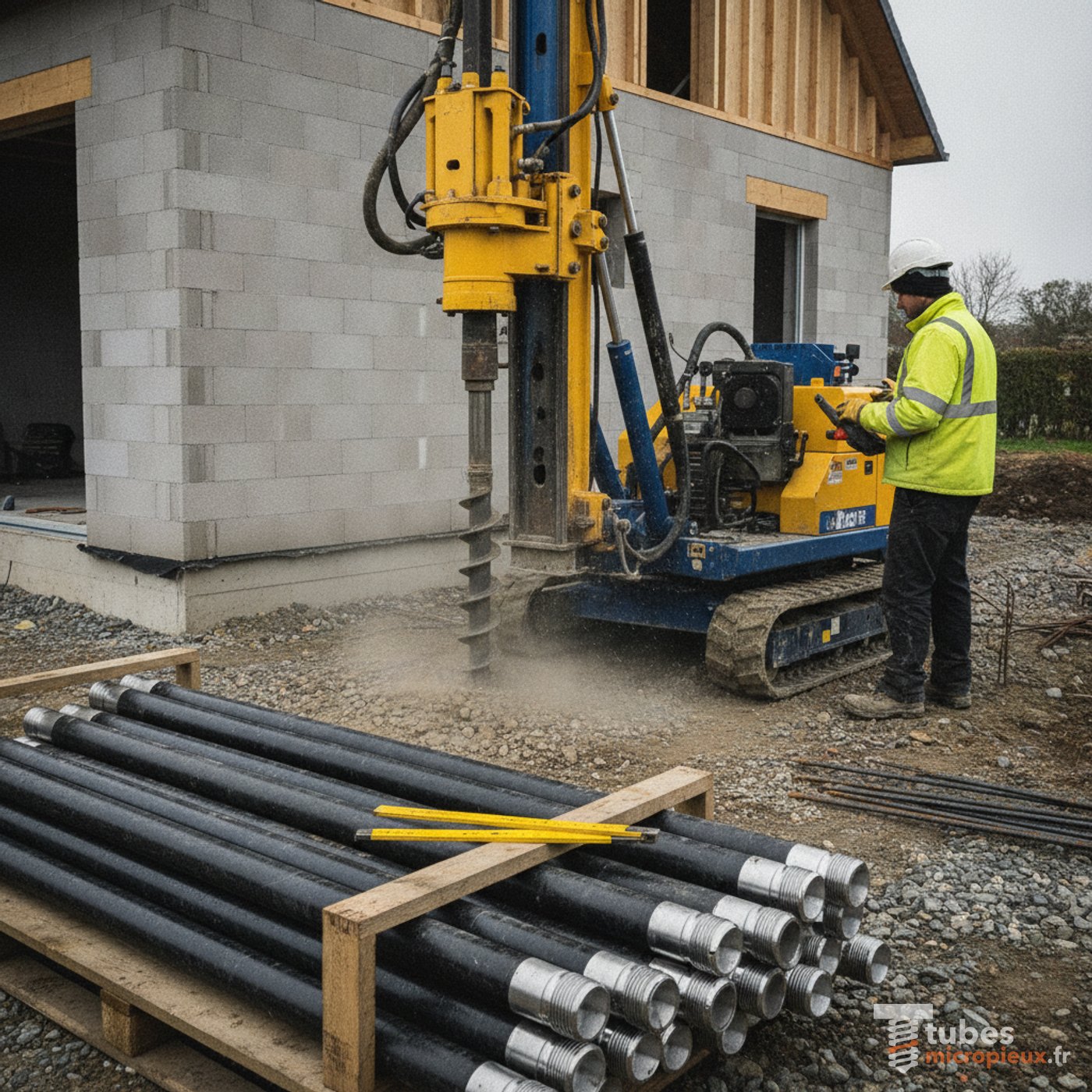 Foreuse de micropieux en action sur chantier